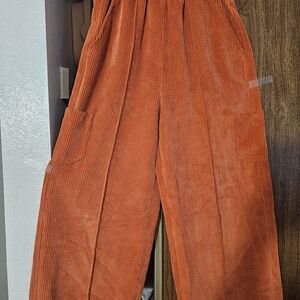 Urban Outfitters Women's Orange Wide Leg Corduroy Trousers.